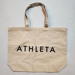 Athleta Beach Bag Gym Bag Tote Bag White Canvas‎ Shopping Bag Reusable 19x14x5